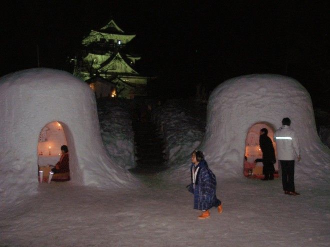 Build an igloo at Kamakura Festival in Yokote Japan