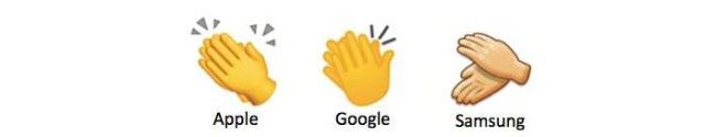 Three different clapping emojis from Apple, Google, and Samsung