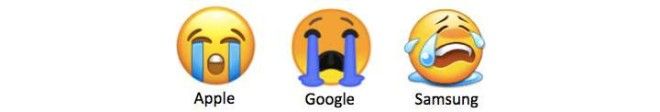 Three different loudly crying face emojis from Apple, Google, and Samsung