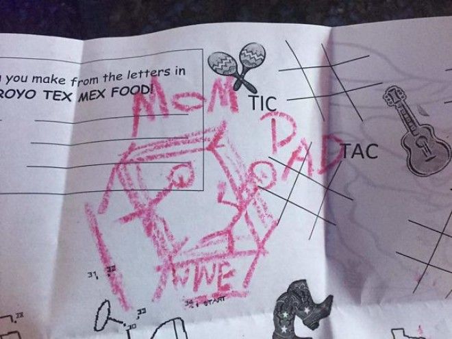 My Friend Took This Photo Of A Kids Drawing On A Childs Menu
