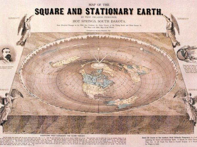 A map citing the biblical evidence for a flat earth from 1893.