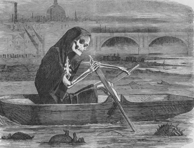 By 1860 thousands of tons of raw fecal matter was being dumped into the Thames on a daily basis as there was no other repository for sewage Oh and it was also the main source of drinking water for the city too People died in their thousands from dysentery cholera and typhoid People thought the contaminated air was making them ill Nope