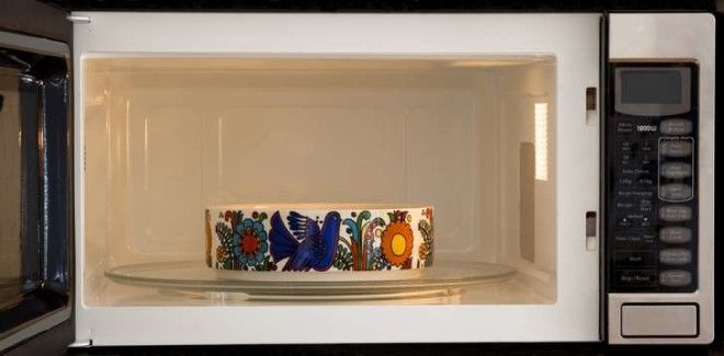 A ceramic bowl in the microwave