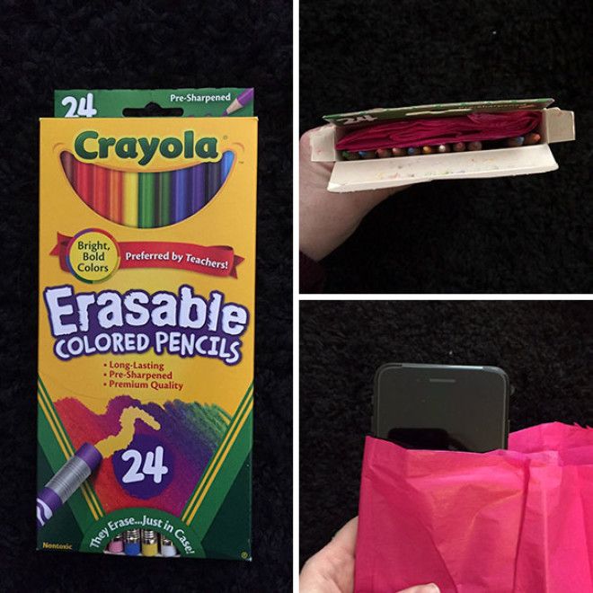 My Husband Always Got Colored Pencils For His Birthday And Christmas Growing Up And He Hates Them Cause Hes Colorblind Hes Wanted An Iphone Forever So Today I Bought Him One And This Is How I Wrapped It