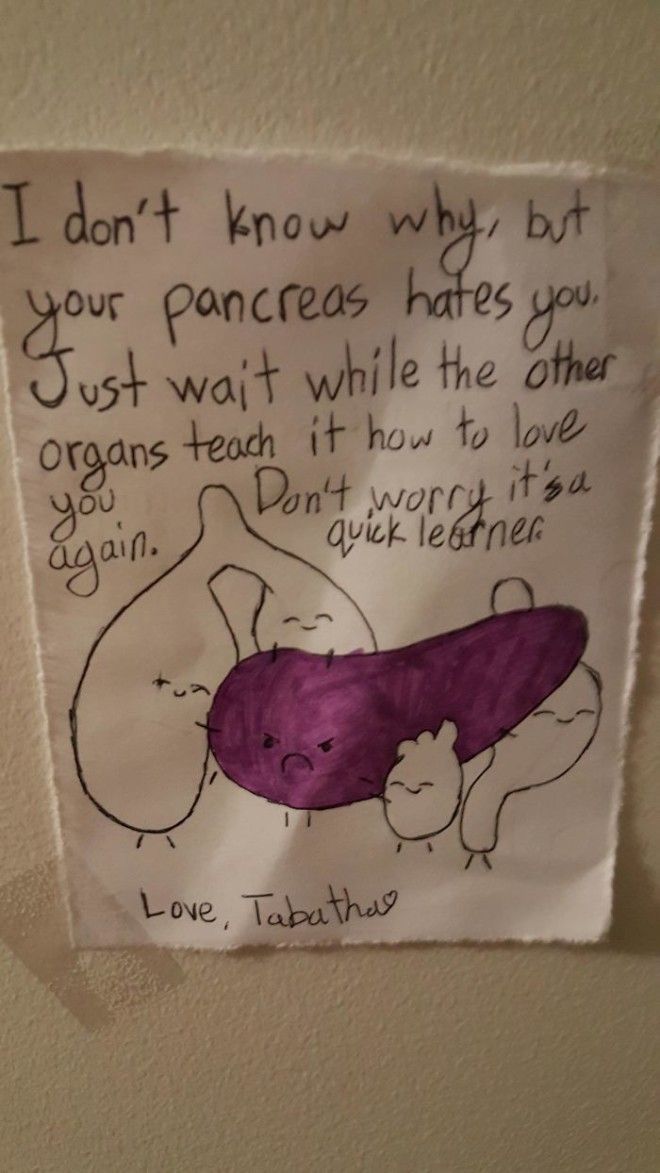 In The Hospital With Pancreatitis, This Is The Get Well Soon Card And My Daughter Drew For Me