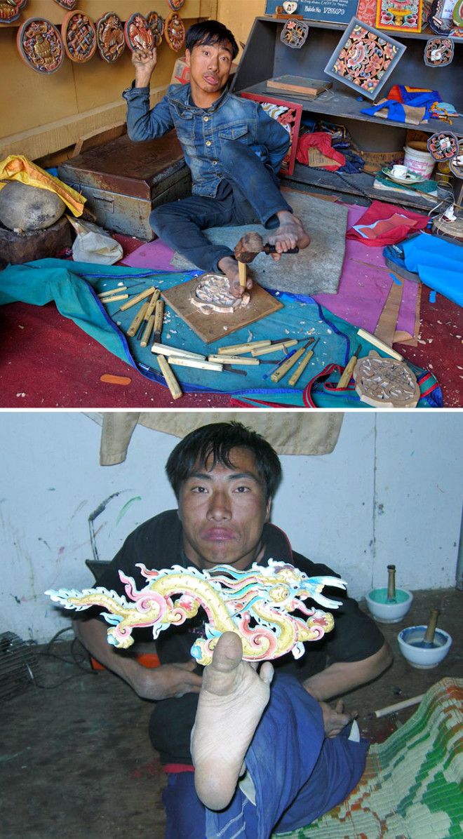 Pema Tshering Has Cerebral Palsy, But Can Use His Feet Like Hands. An Incredible Artist, And Absolutely Fascinating To Watch