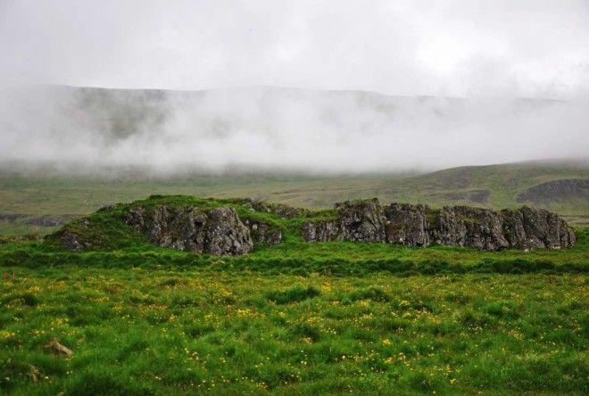 Rock formations at Illugastaðir farm in Iceland.