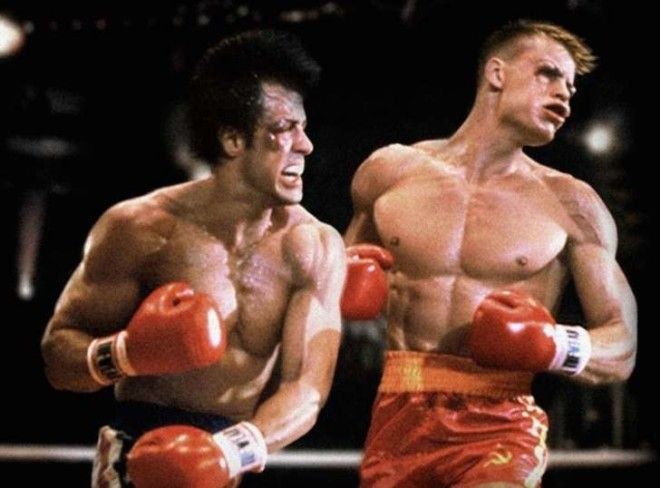 Dolph Lundgren and Sylvester Stallone in Rocky IV (1985)