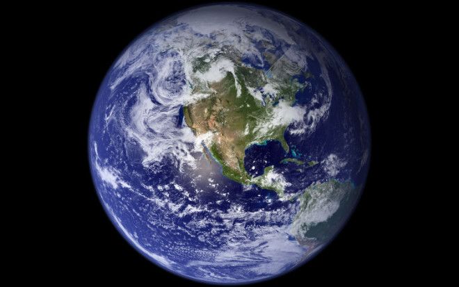 This spectacular image is the most detailed true-color image of the entire Earth. Scientists stitched together thousands of satellite images to form this composite in 2002.