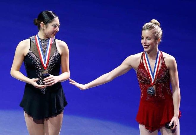 Mirai Nagasu and Ashley Wagner at the podium