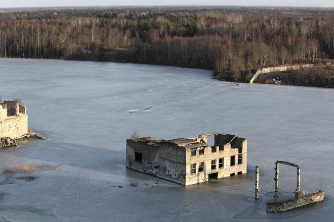 The sunken Soviet-era prison Rummu, Estonia. 