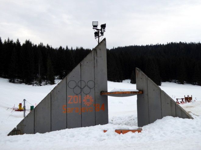 The Olympic podium restored to its original state after being used for executions during the war.
