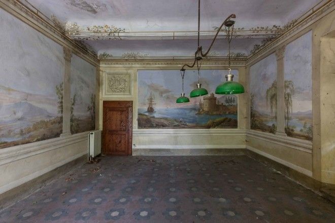 The frescoed recreation room of an abandoned villa in Tuscany.