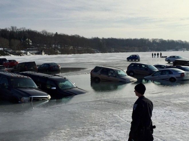 They all parked on ice, and it cracked.