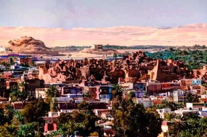 Panorama of old city Shali and mountain Dakrour at Siwa oasis Egypt