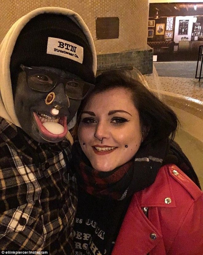 It doesn't make dating an issue: His girlfriend Holly is also part of the body-mod scene