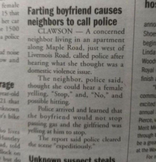 Farting Boyfriend Causes Neighbors To Call Police