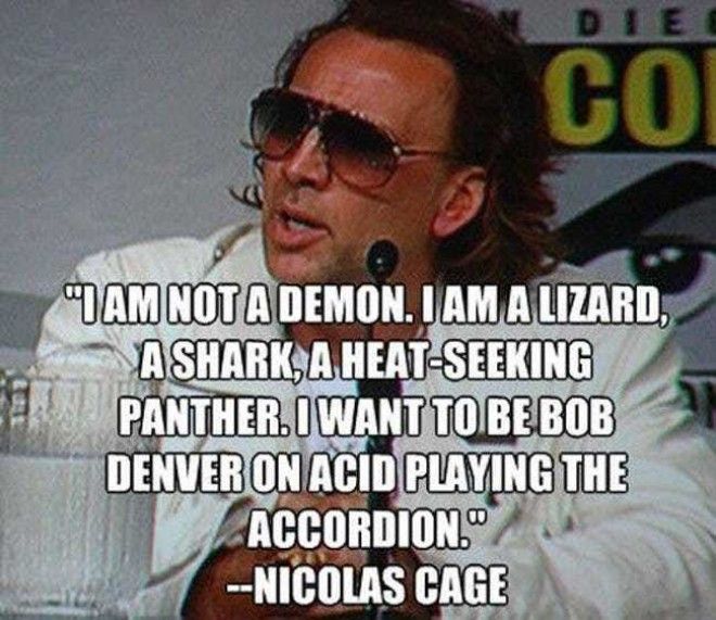 Nicolas Cage is Truly a Nation... is listed (or ranked) 2 on the list 22 Funny Celebrity Quotes All Bros Can Totally Relate To