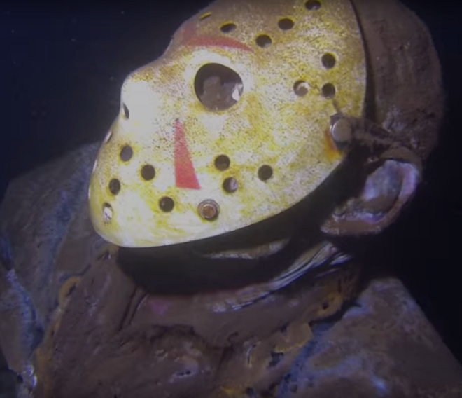 Someone put this Jason Voorhees statue under a lake to freak out divers