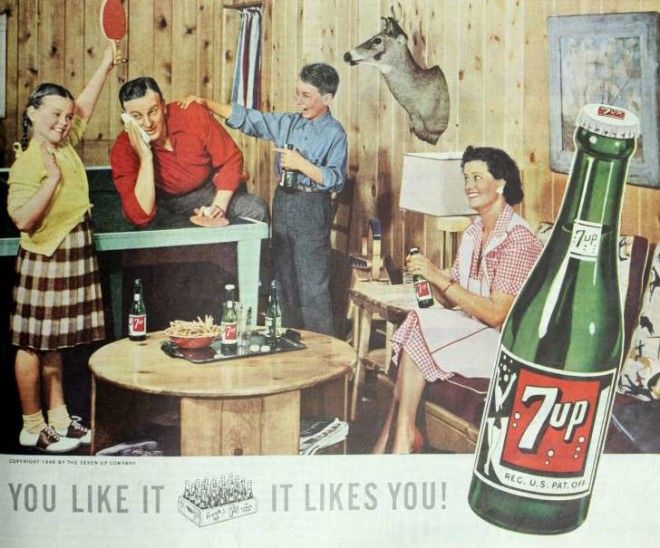 7 Up ad featuring family in 1948 issue of Ladies Home Journal magazine 