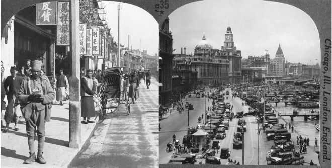 Left: Nanjing Road in Shanghai. Right: The Bund in Shanghai.