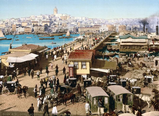 A hand-colored photograph of Constantinople (later named Istanbul).