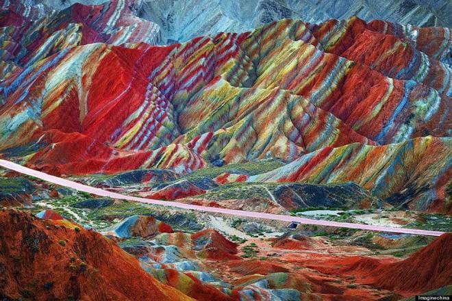 This collection of colorfully striped mountains is real