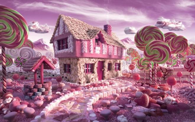 Landscapes made of lollipops, peppermints, and gumdrops