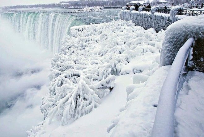 It's so cold the waterfalls have frozen mid-fall!