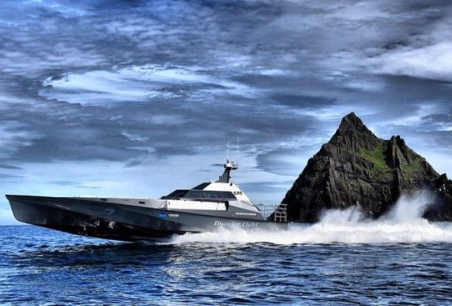 The Irish-made Thunder Child is designed with security and warfare purposes in mind. It can cut through waves and is impossible to capsize.